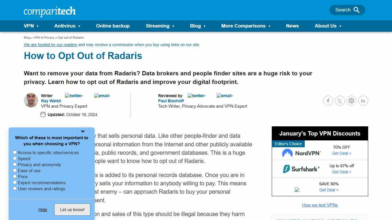 How to Opt Out of Radaris - Comparitech