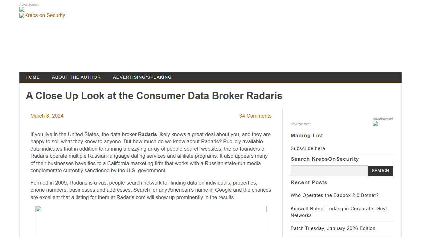 A Close Up Look at the Consumer Data Broker Radaris – Krebs on Security